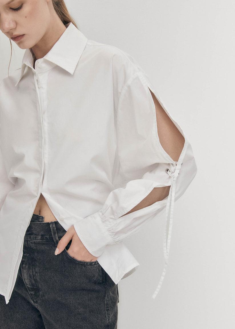 Alohas Sugar Camisa blanca de algodón con lazo en la espalda Tienda