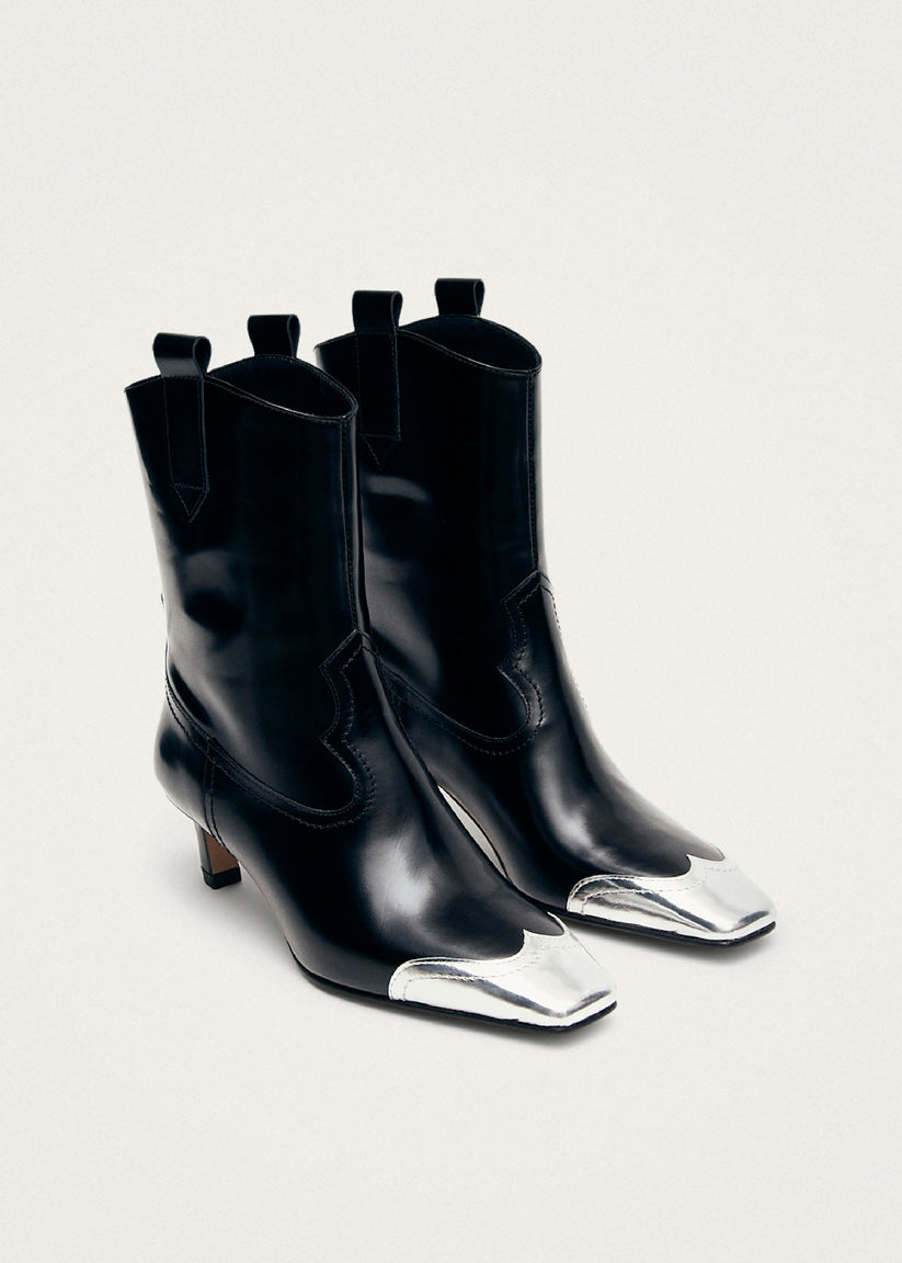 Alohas Hudson Shimmer Botines Cowboy negros con punta plateada Tienda