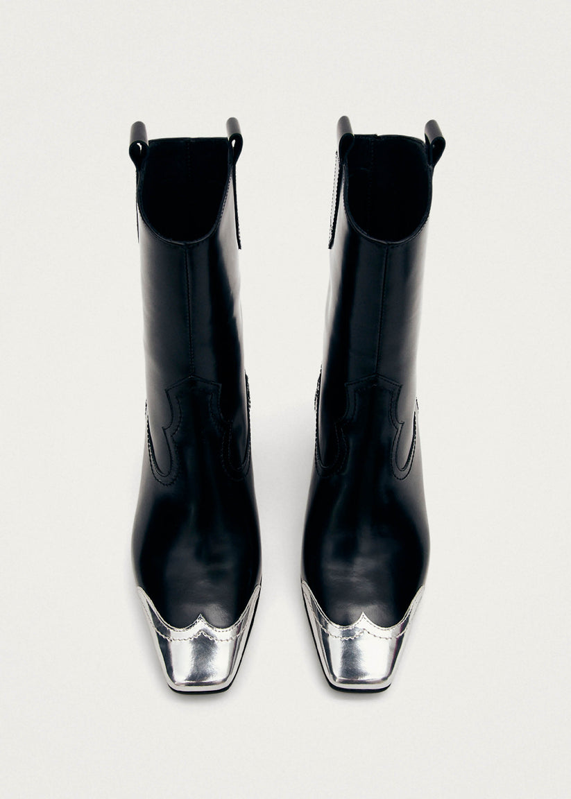 Alohas Hudson Shimmer Botines Cowboy negros con punta plateada Tienda