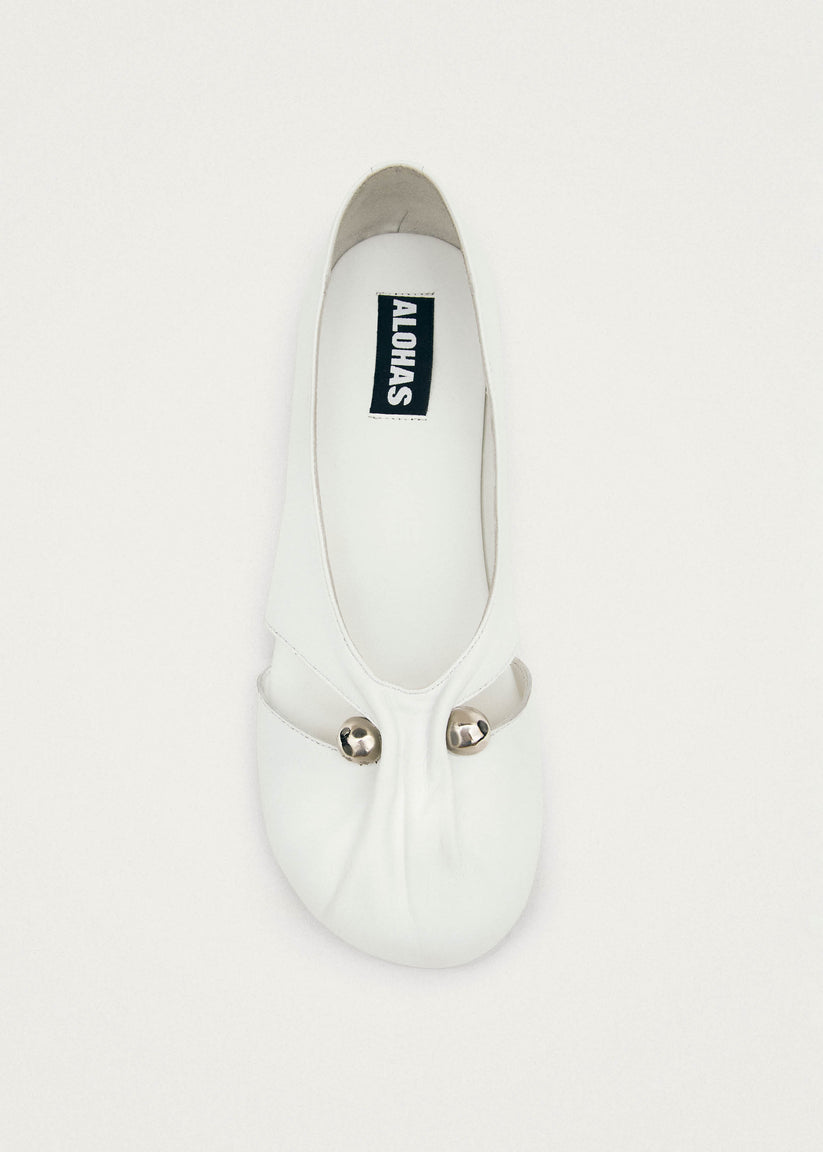 Alohas Ravena White Leather Ballet Flats Rebajas