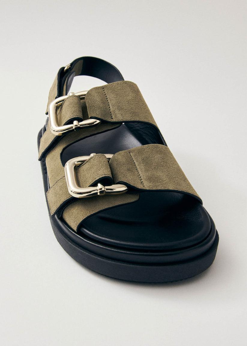 Alohas Harper Suede Khaki Leather Sandals Mejor oferta