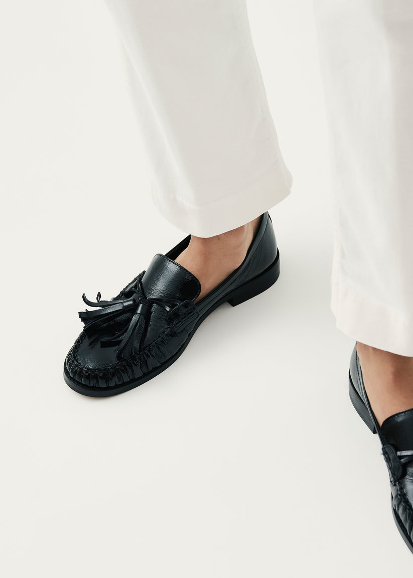Alohas Marietta Onix Mocasines de Cuero Negro Tienda