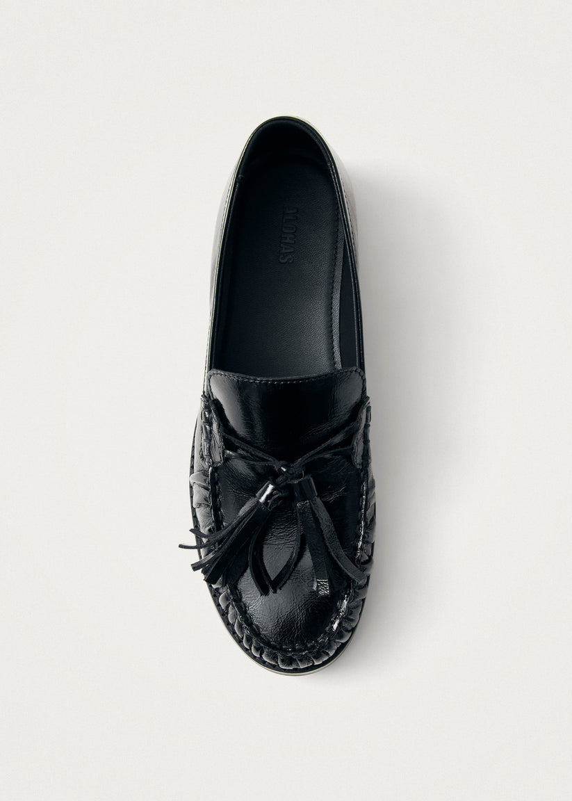 Alohas Marietta Onix Mocasines de Cuero Negro Tienda