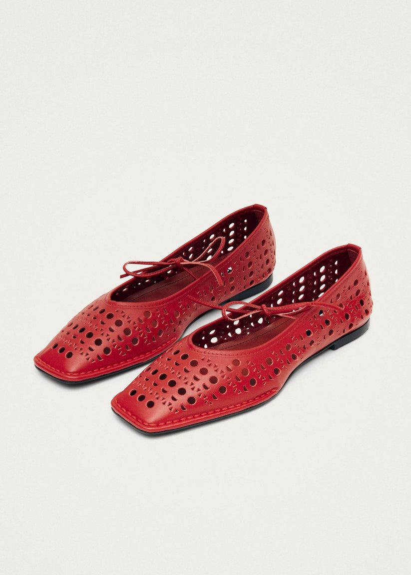 Alohas Sway Slit Bailarinas de Cuero Rojo Solo hoy