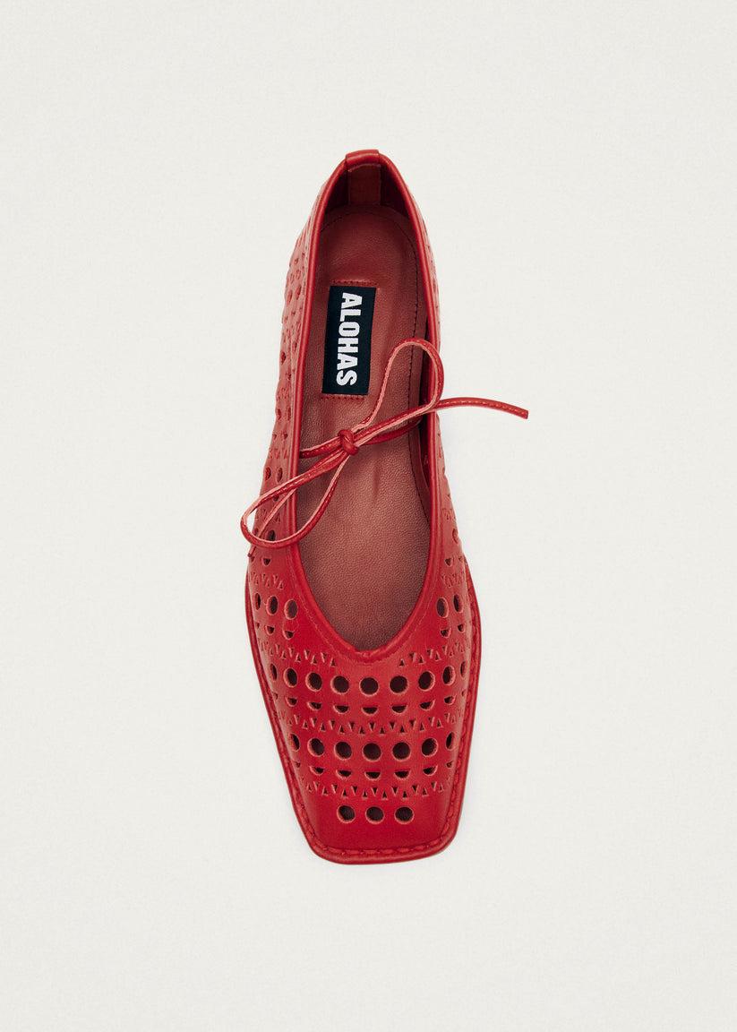 Alohas Sway Slit Bailarinas de Cuero Rojo Libre de impuestos