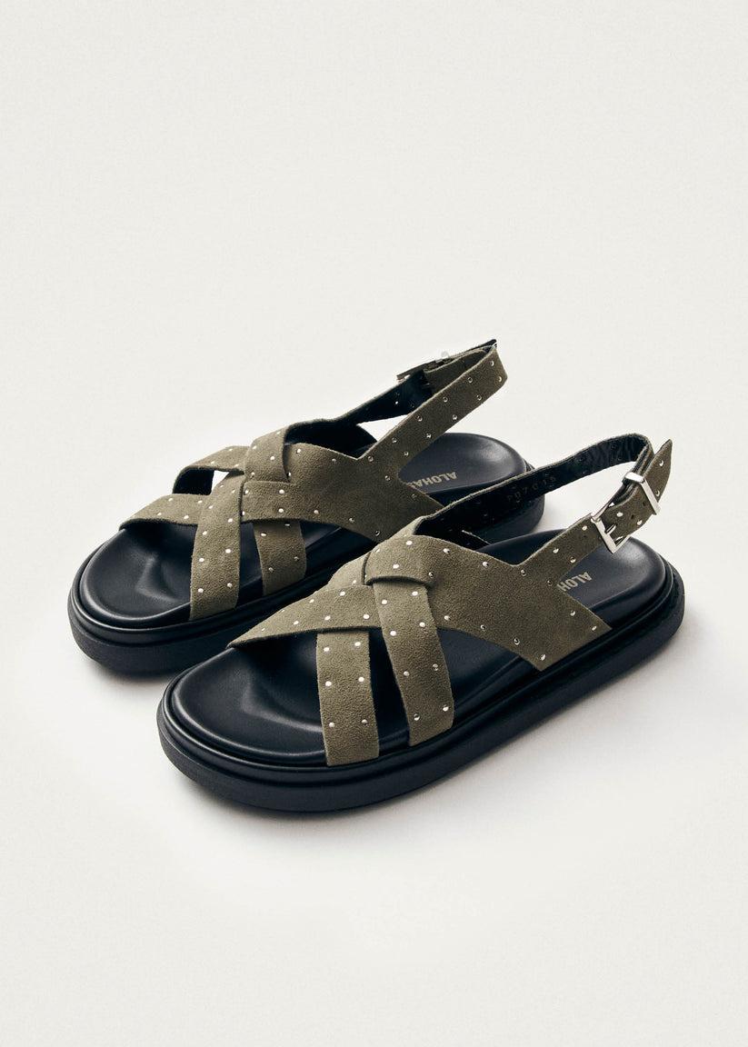 Alohas Trunca Sandalias de Cuero Ante Color Caqui con Tachuelas Precio de fábrica