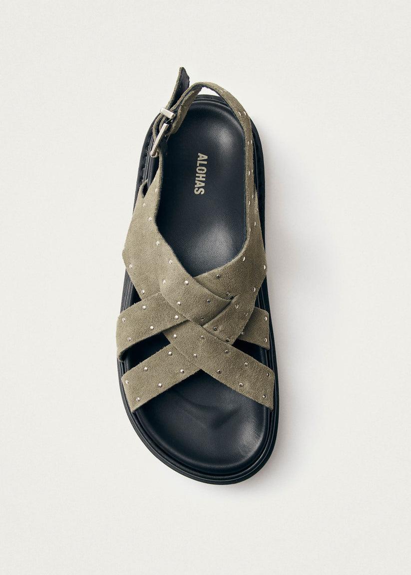 Alohas Trunca Sandalias de Cuero Ante Color Caqui con Tachuelas Precio de fábrica