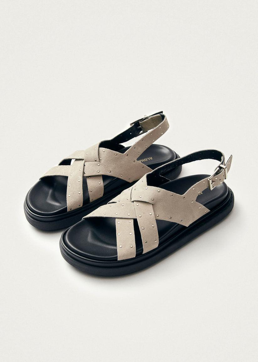 Alohas Trunca Sandalias de Cuero Ante con Studs Color Beige Promoción por tiempo limitado