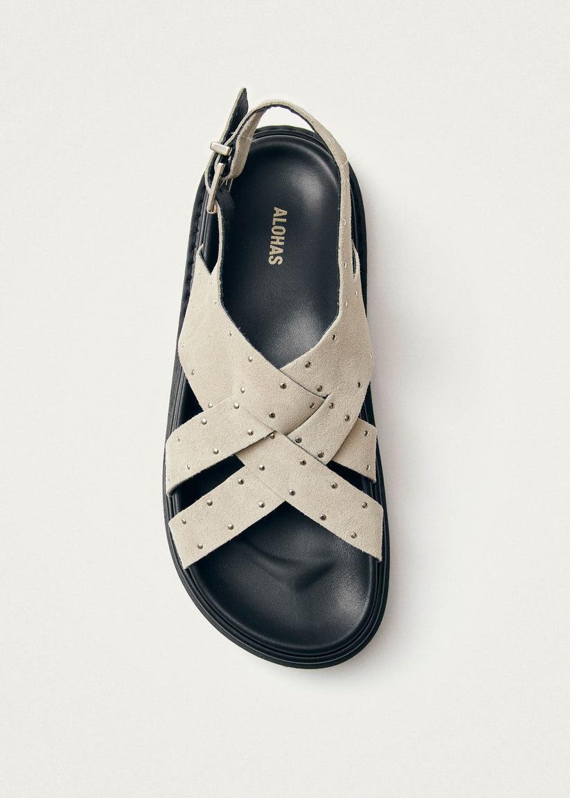 Alohas Trunca Sandalias de Cuero Ante con Studs Color Beige Promoción por tiempo limitado