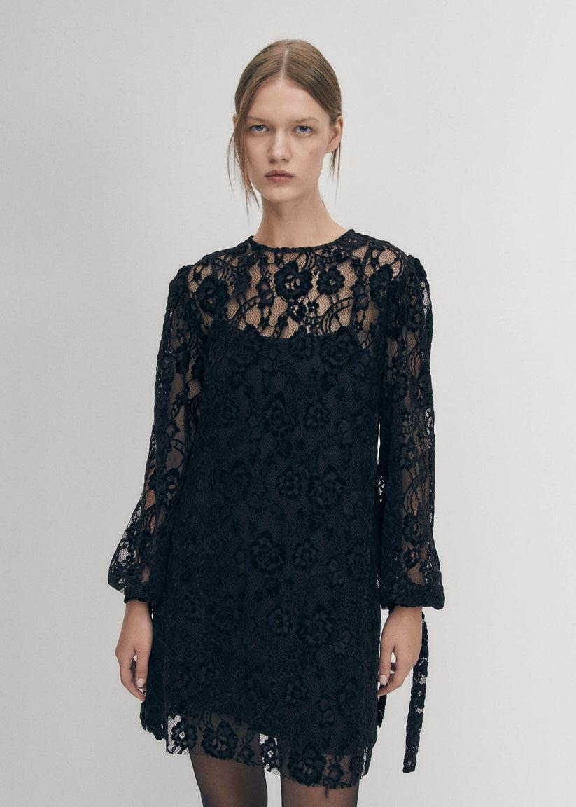Alohas Dablon de Encaje Vestido Negro Ofertas de temporada
