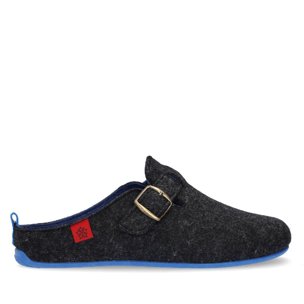 Andres machado Zapatillas de estar por casa con hebilla Unisex y tejido fieltro Negro En oferta