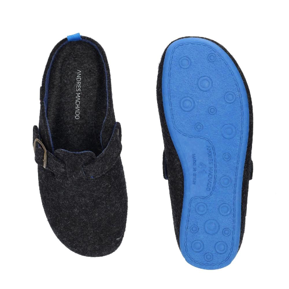 Andres machado Zapatillas de estar por casa con hebilla Unisex y tejido fieltro Negro En oferta