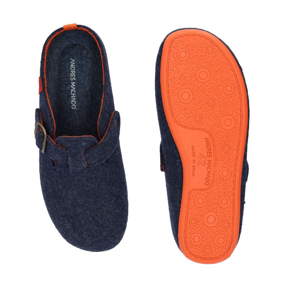 Andres machado Zapatillas de estar por casa con hebilla Unisex y tejido fieltro Azul Rebajas baratas