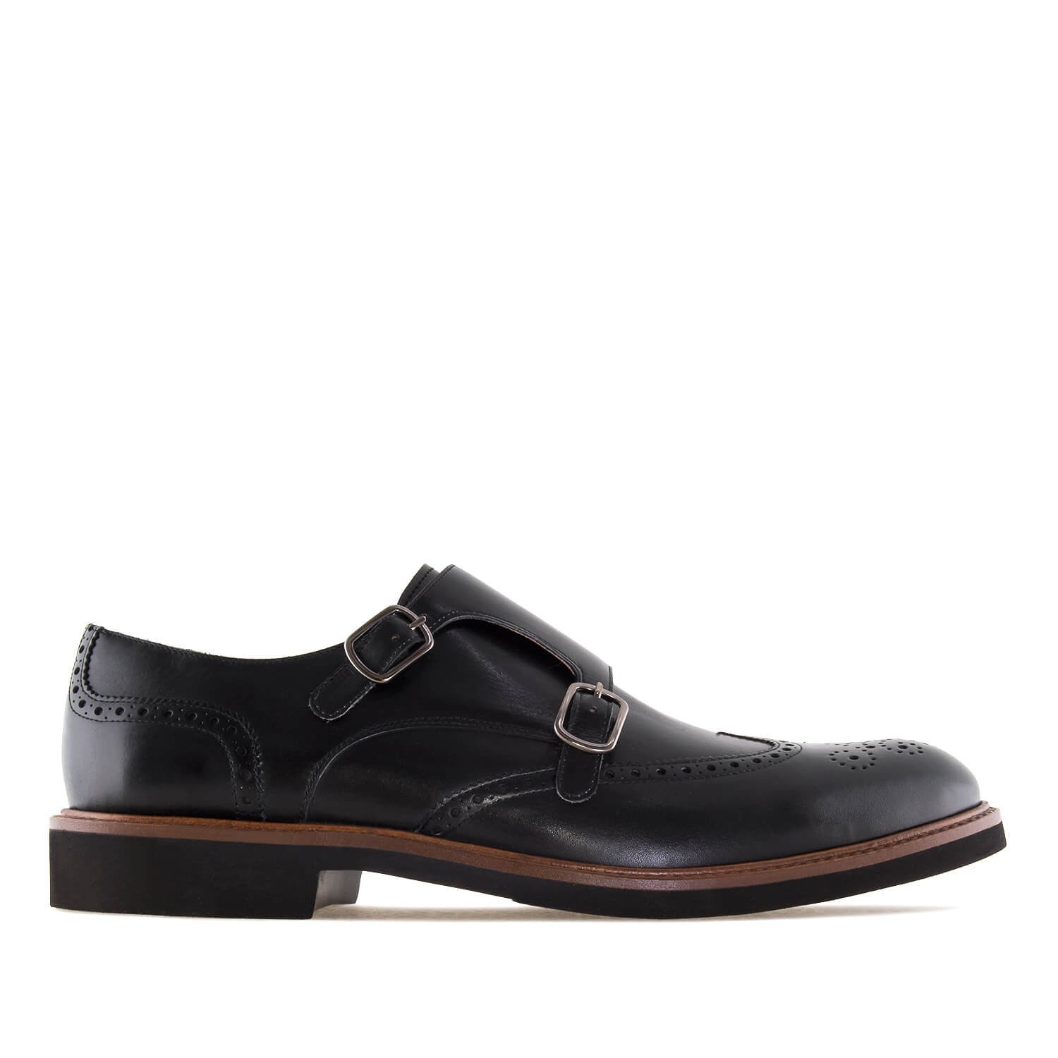 Andres machado Zapato Monk piel Negro Ventas relámpago