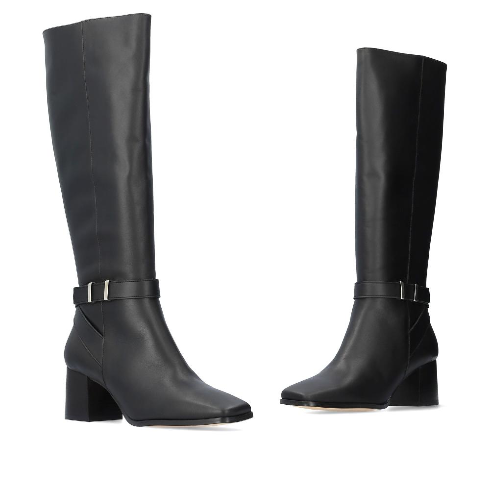 Andres machado Bota Alta en Piel de Color Negro Rebajas online