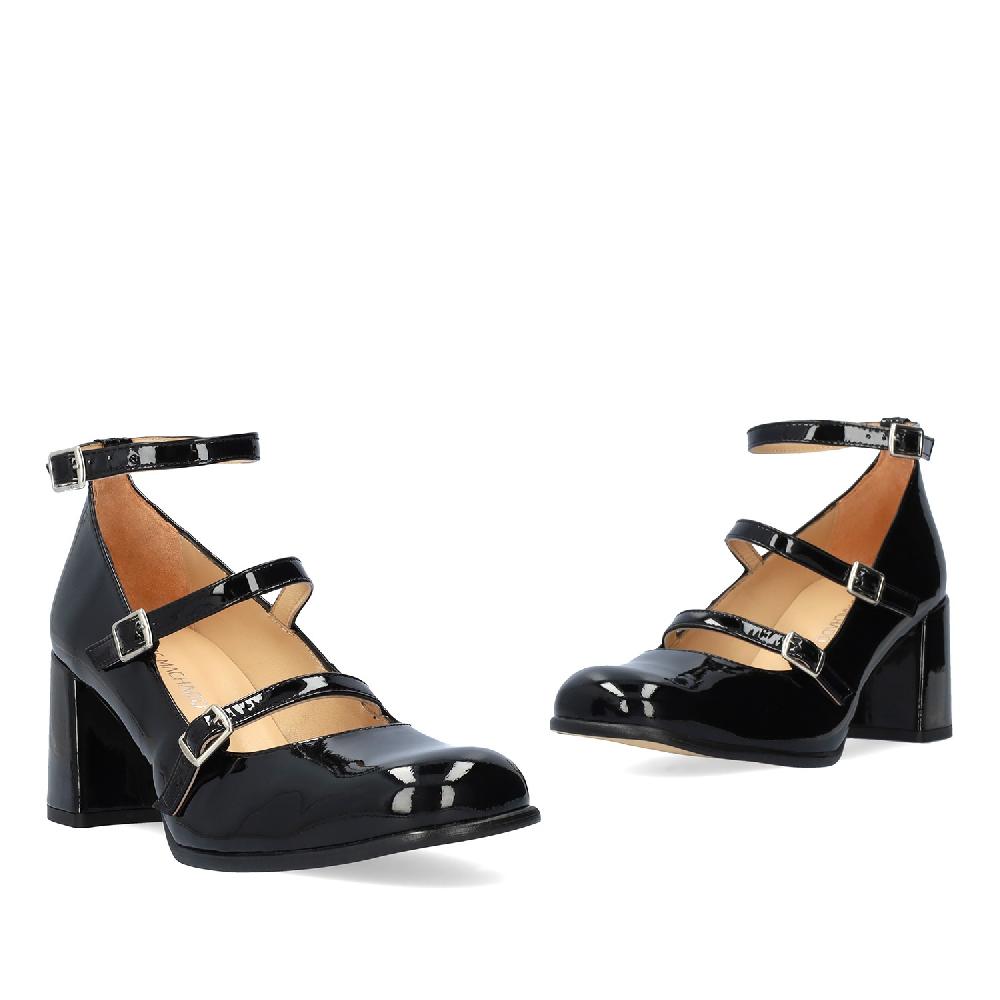Andres machado Zapato Mary Jane con Tacón en Charol Negro Rebajas top