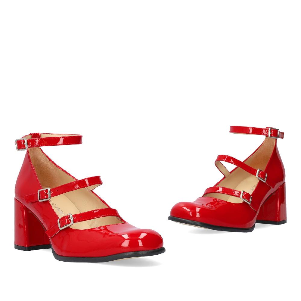 Andres machado Zapato Mary Jane con Tacón en Charol Rojo Oferta especial