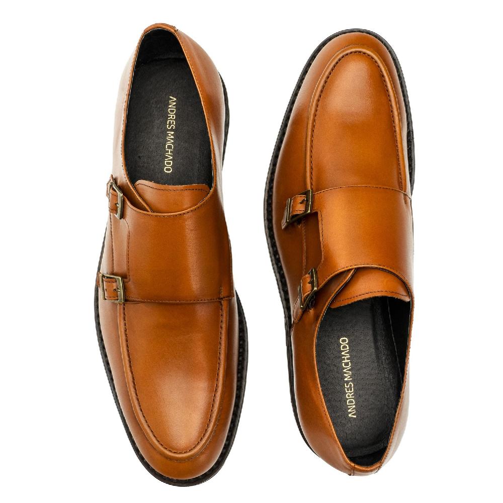 Andres machado Zapato Monkstrap en Piel Color cuero Promoción trimestral
