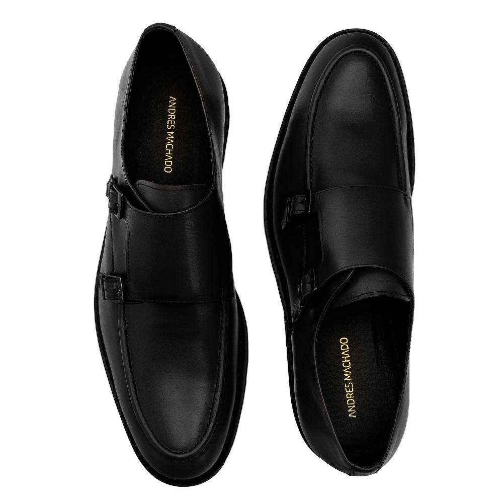 Andres machado Zapato Monkstrap en Piel Color Negro Solo queda un día