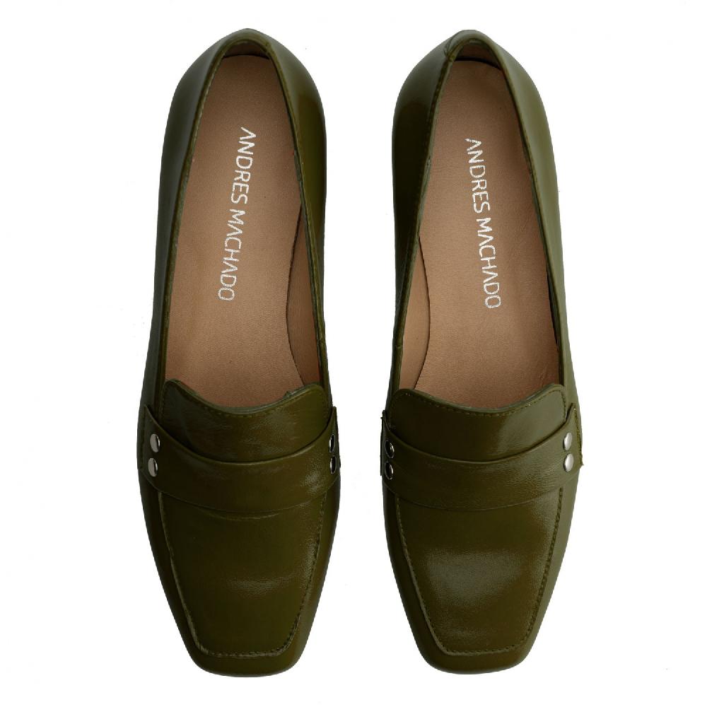 Andres machado Mocasí­n en piel de color kaki Oferta exclusiva