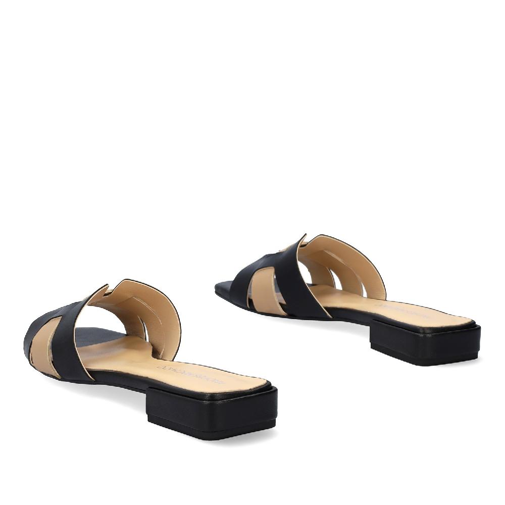 Andres machado Sandalia plana en piel negro y beige Outlet