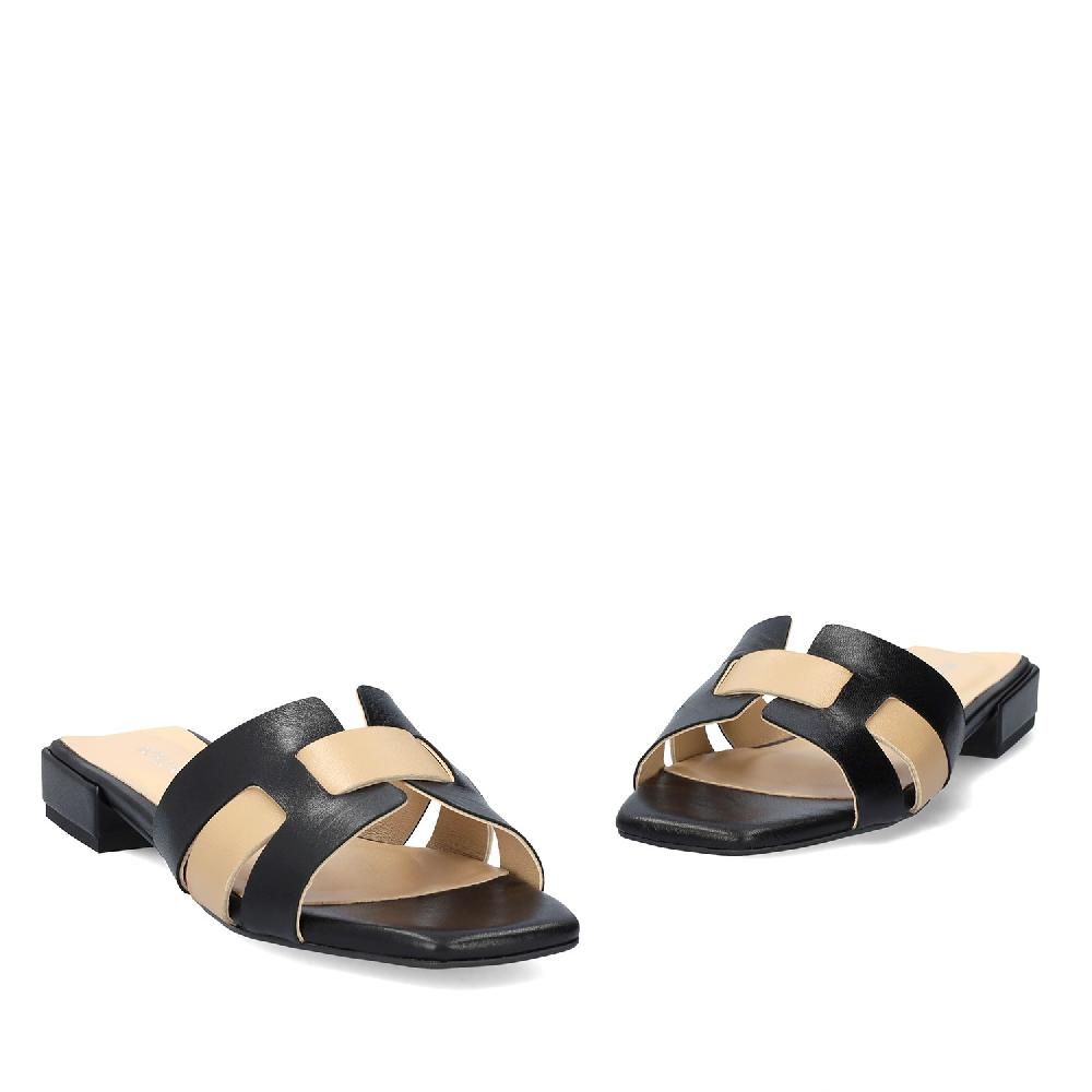 Andres machado Sandalia plana en piel negro y beige Outlet