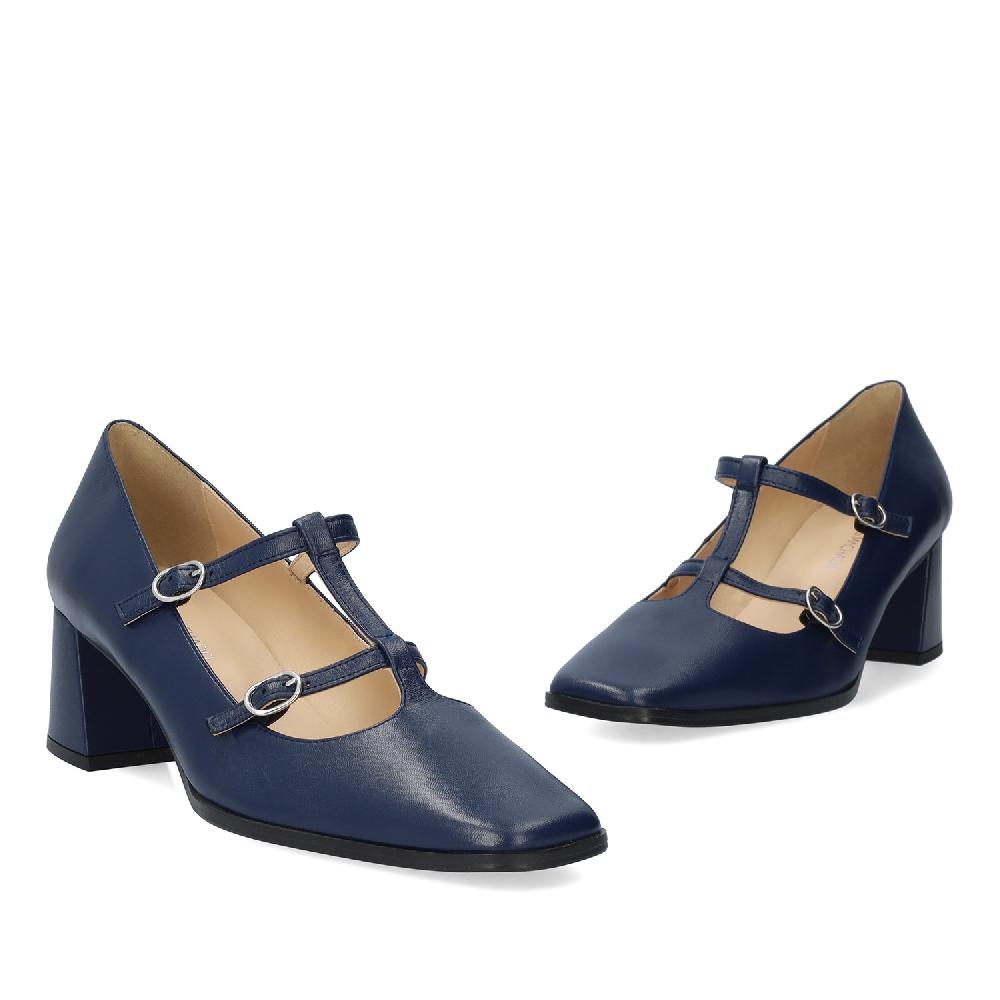 Andres machado Zapato tacón en piel de color Marine Liquidación