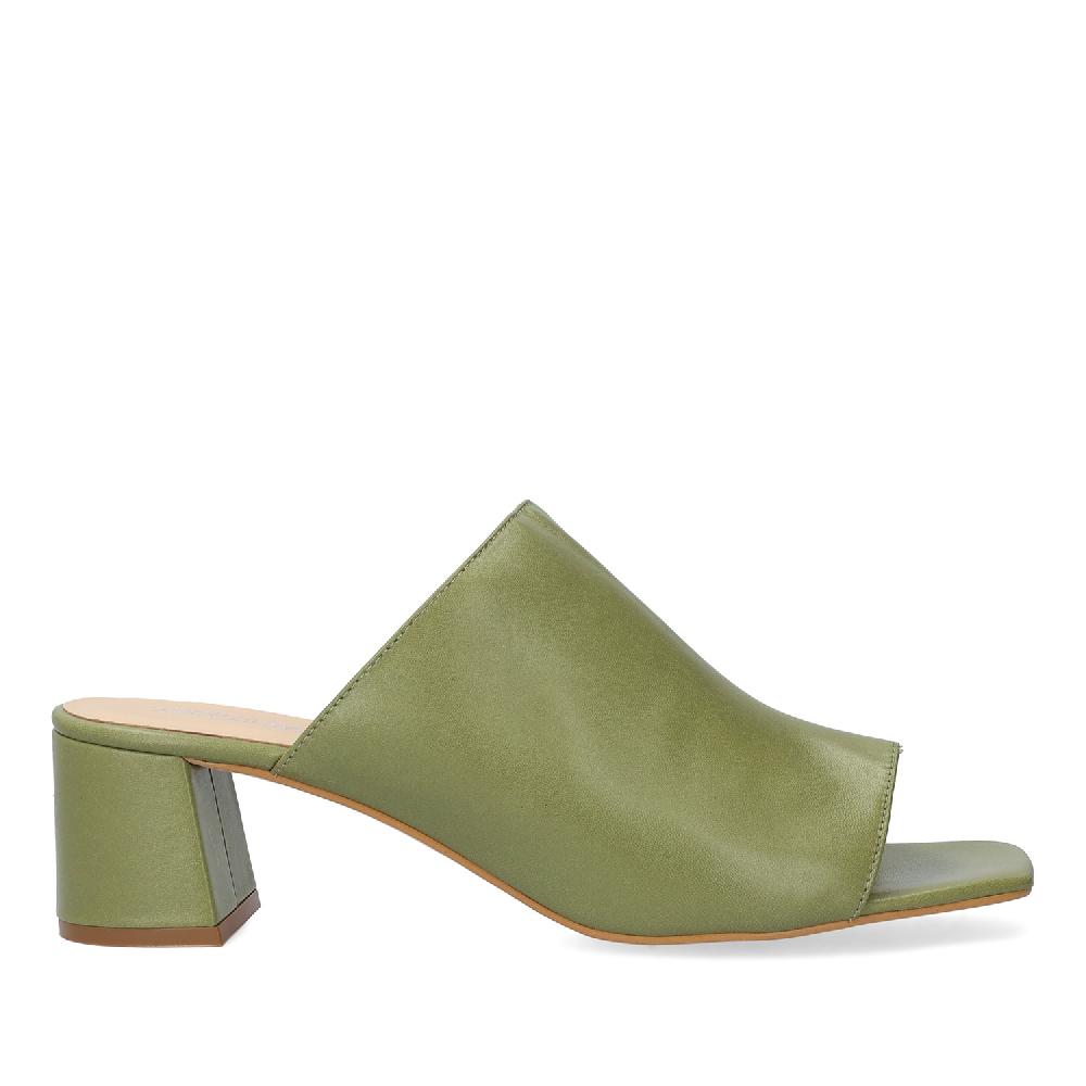 Andres machado Mule con tacón en piel Kaki Promoción trimestral