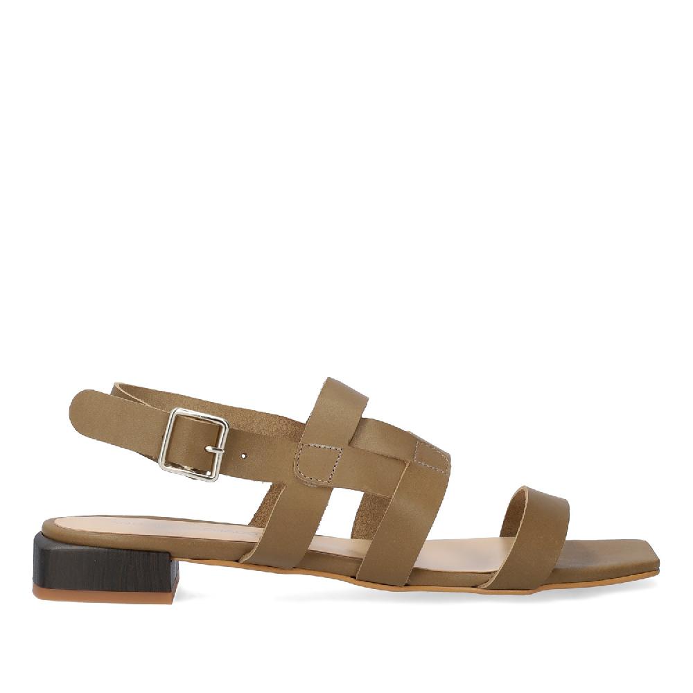 Andres machado Sandalia plana en piel Kaki En oferta