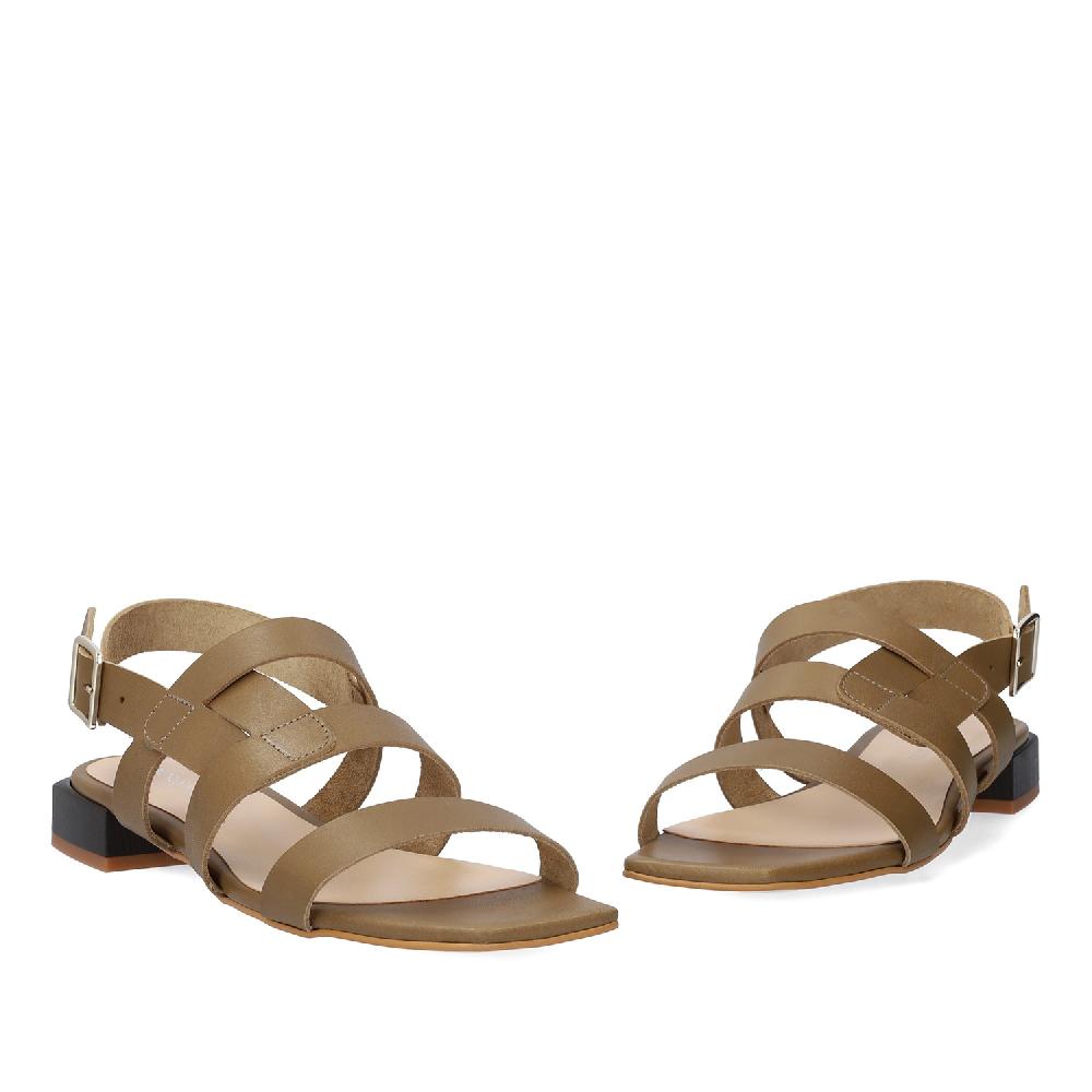 Andres machado Sandalia plana en piel Kaki En oferta