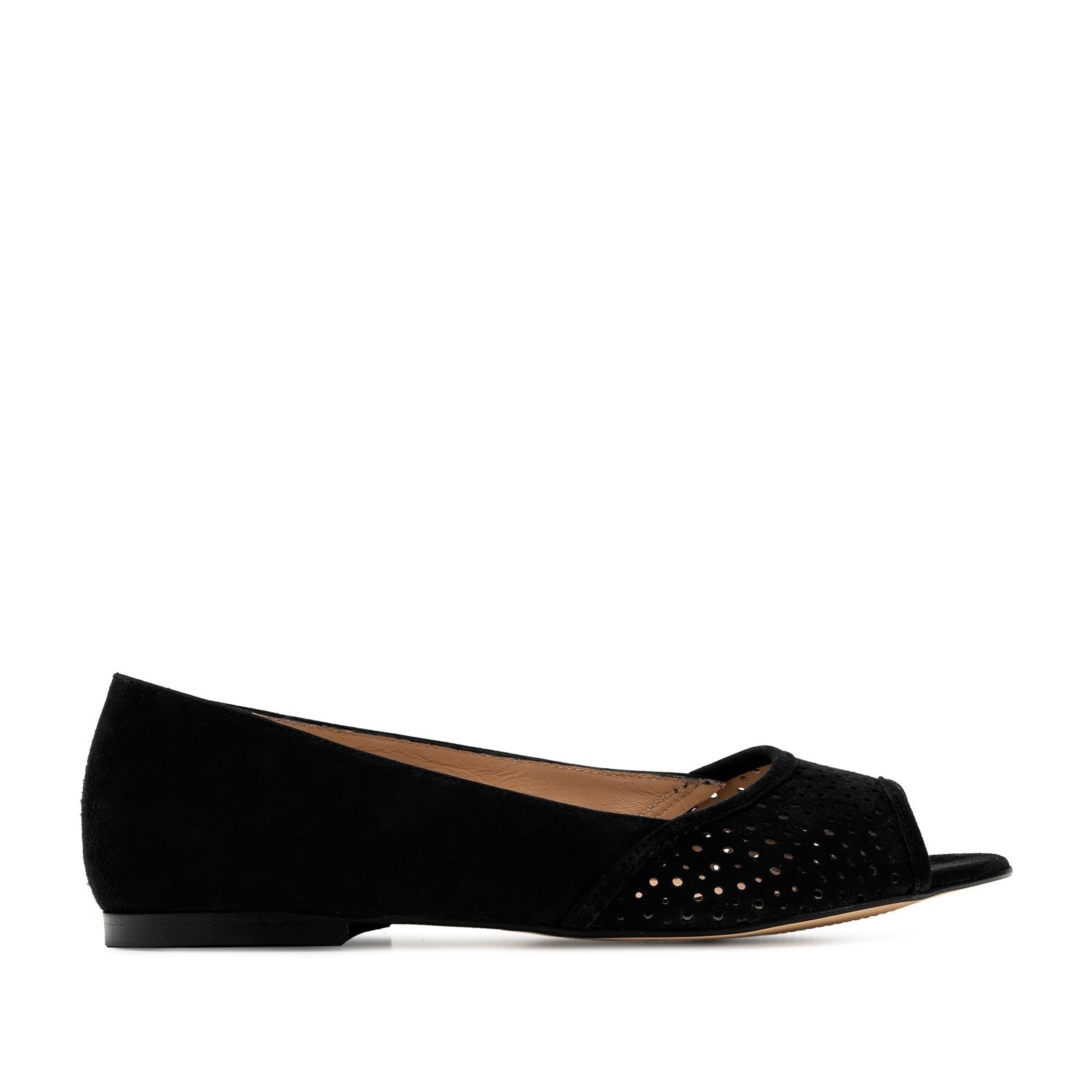 Andres machado Bailarina peep toe ante negro Ofertas especiales