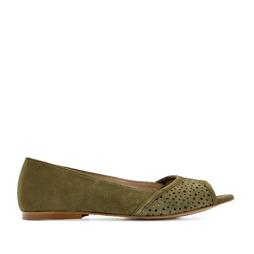 Andres machado Bailarina peep toe ante verde Grandes ahorros