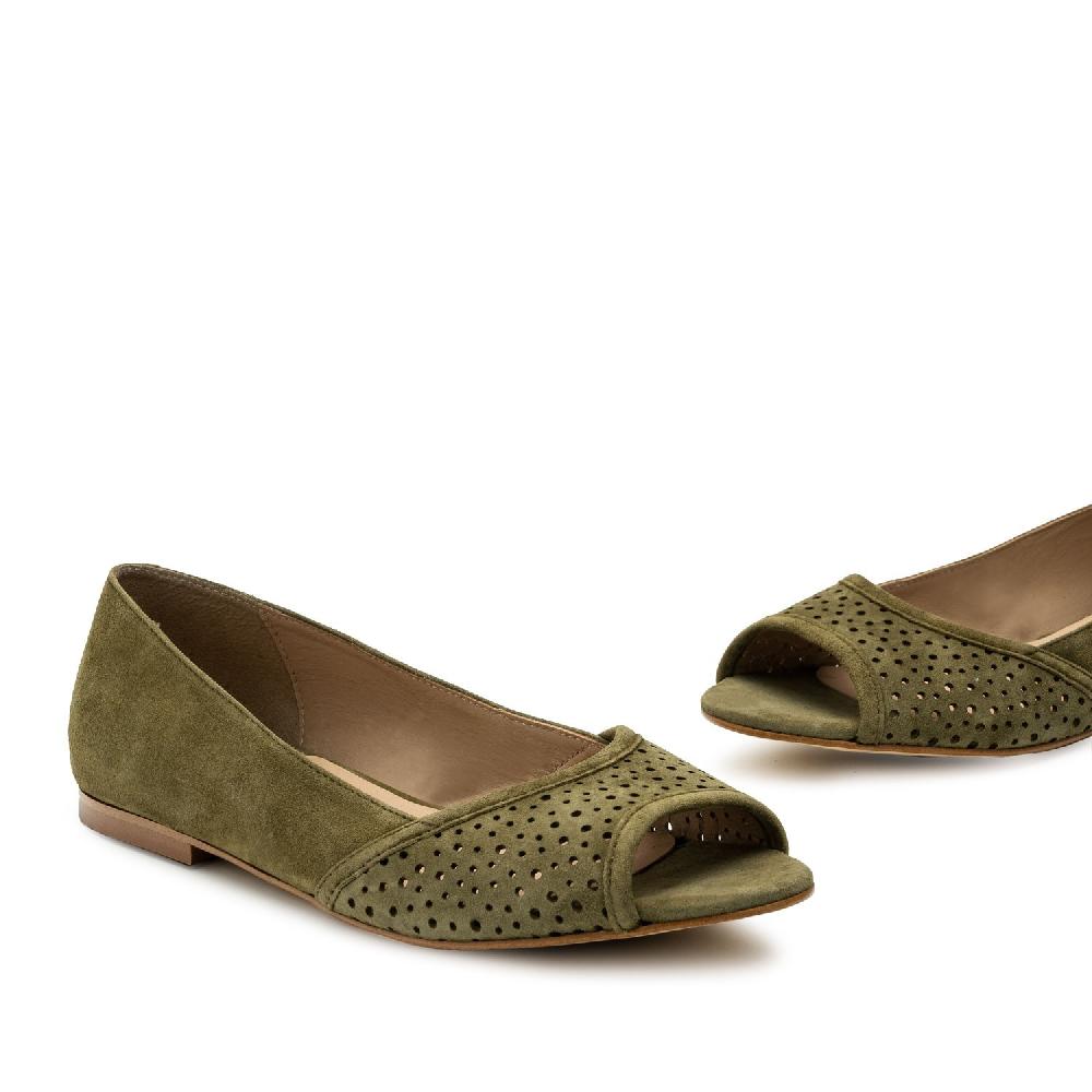 Andres machado Bailarina peep toe ante verde Grandes ahorros