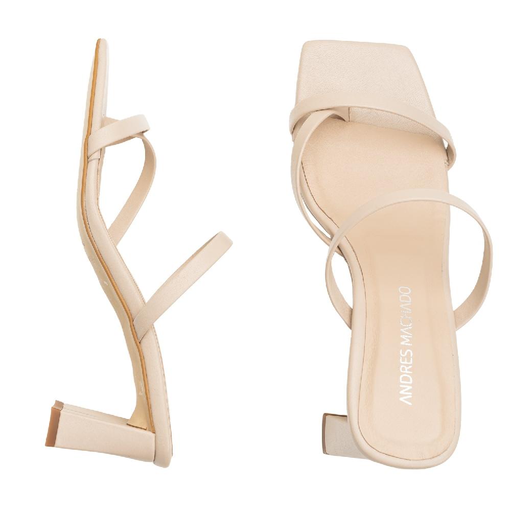 Andres machado Mule de tacón en piel beige de punta cuadrada Tienda