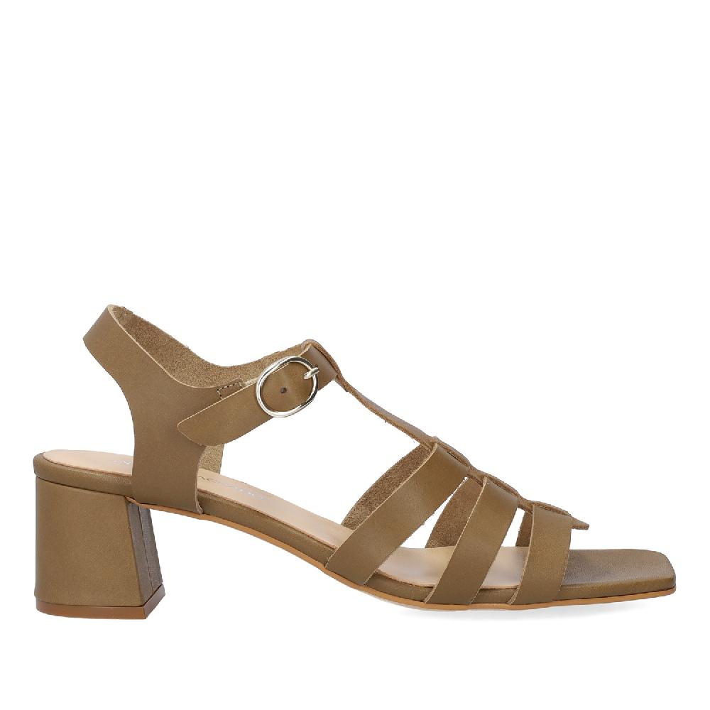 Andres machado Sandalia con tacón en piel Kaki Descuento por venta flash