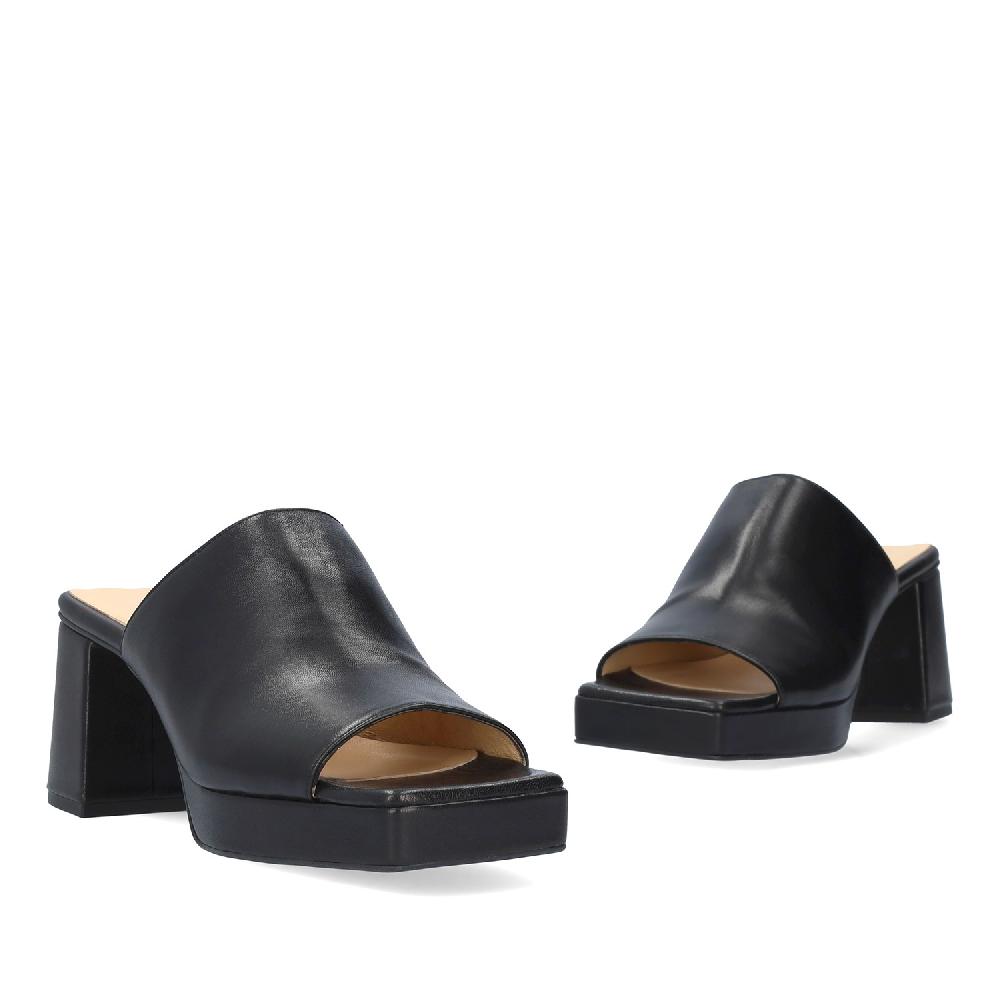 Andres machado Mule con tacón y plataforma en piel negro Precio ultrabajo
