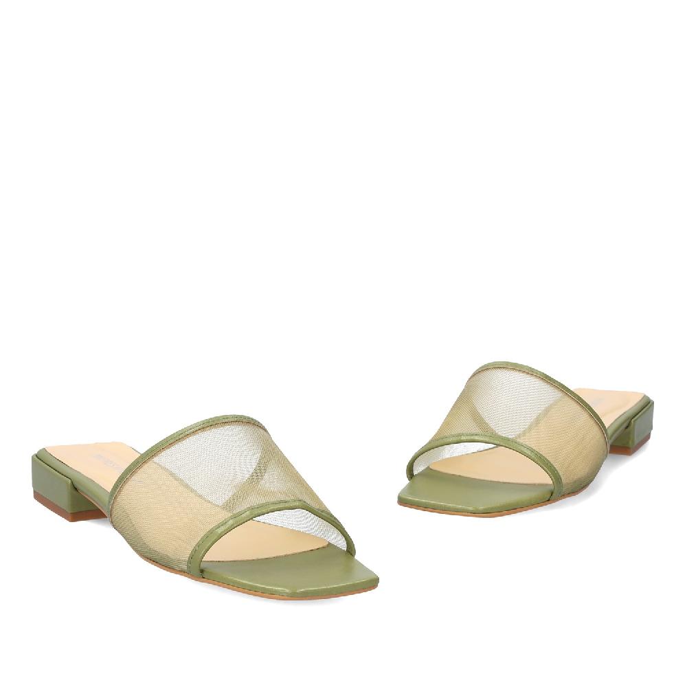 Andres machado Sandalia plana en piel kaki Descuentos del mes
