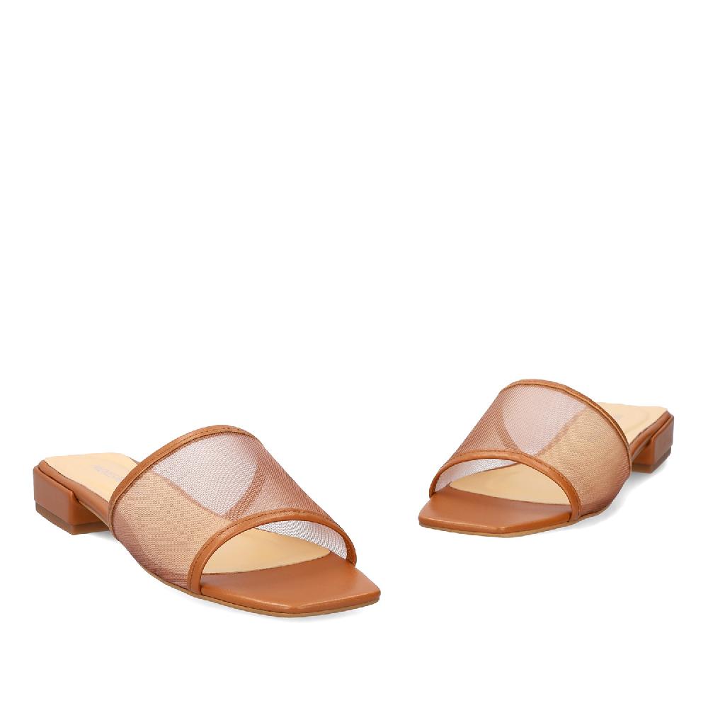 Andres machado Sandalia plana en piel marrón Oferta exclusiva