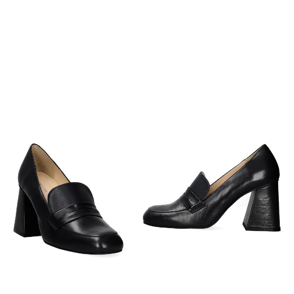 Andres machado Zapato de estilo mocasín con tacón en piel de color negro Precio ultrabajo