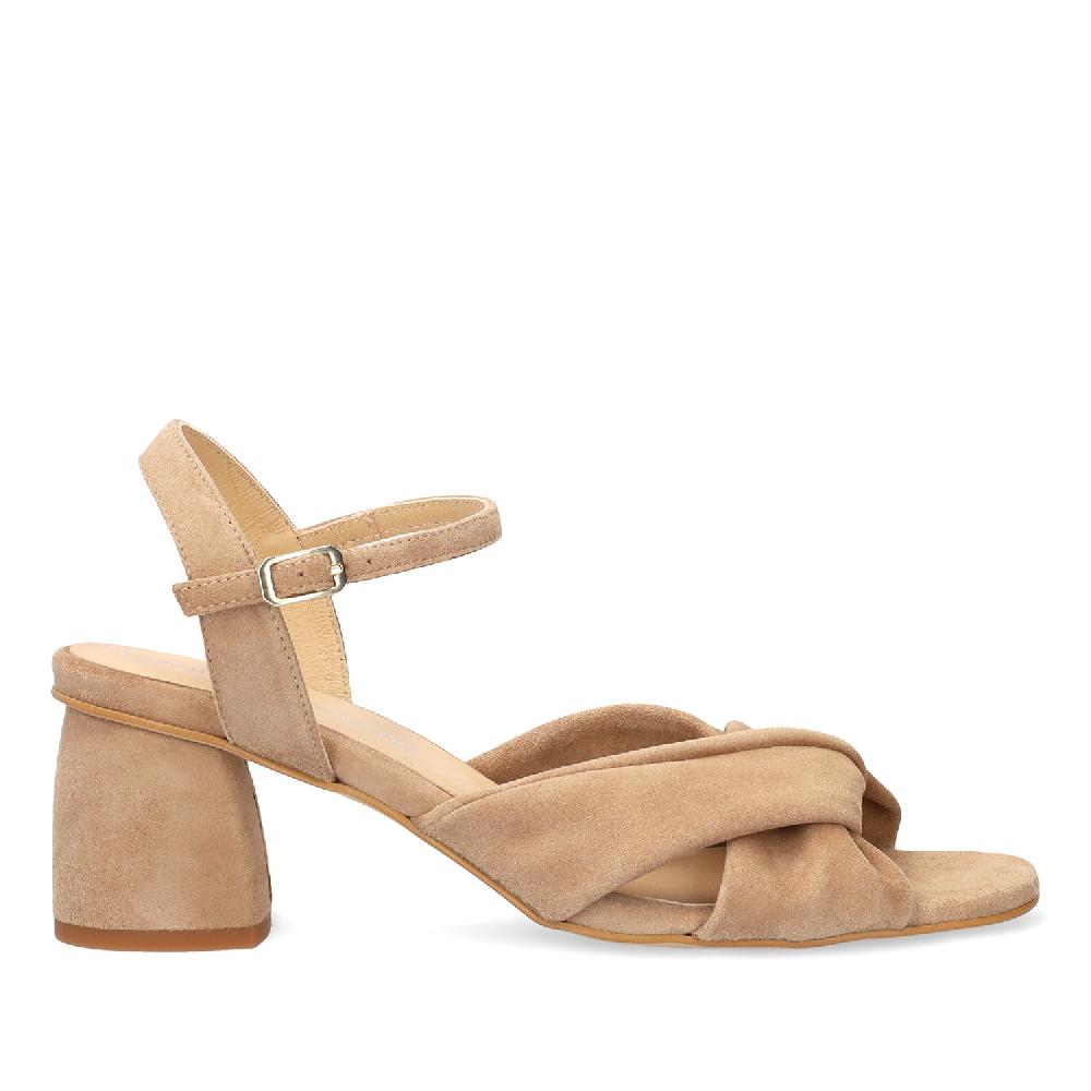Andres machado Sandalia con tacón en ante camel Outlet online