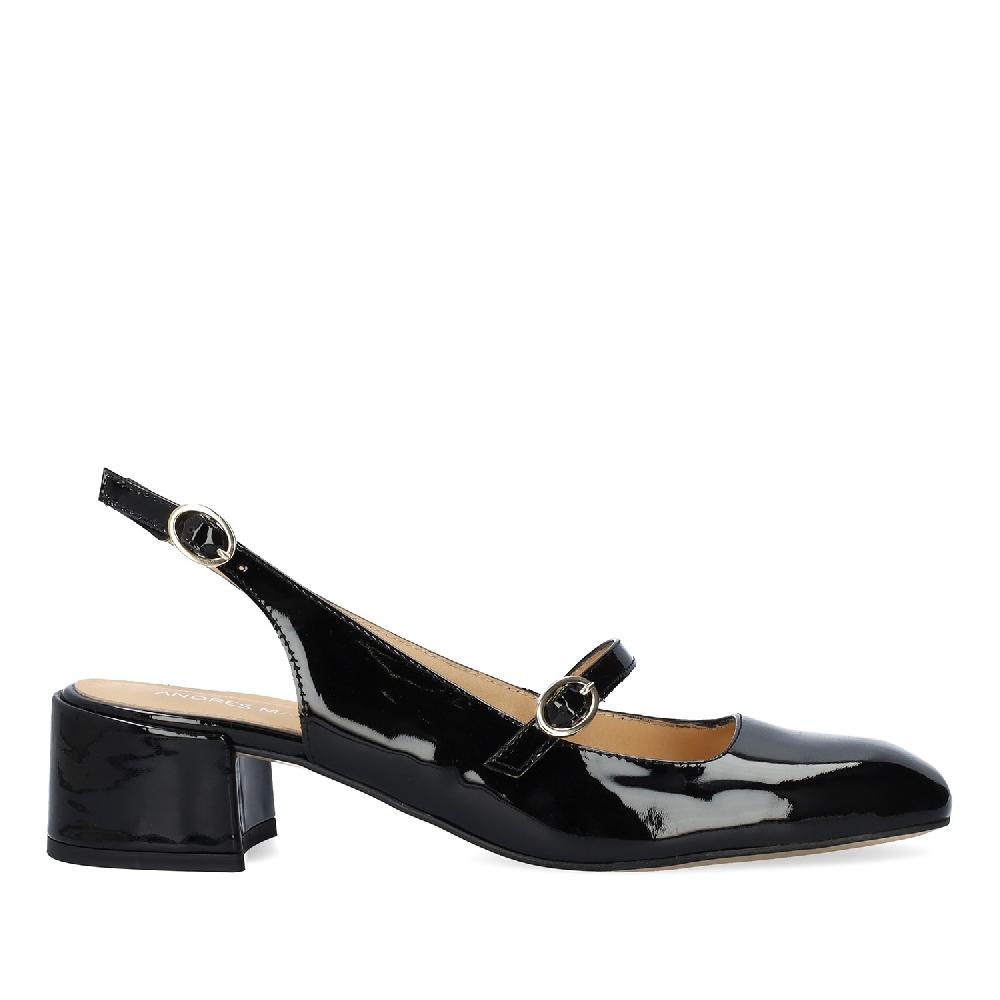 Andres machado Salón de estilo Mary Jane charol con tacón en piel negro Liquidación