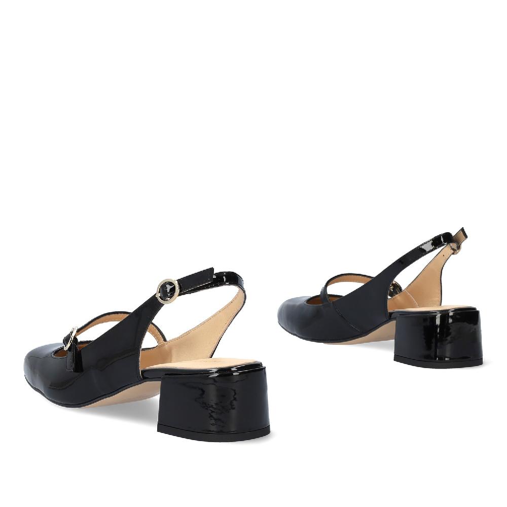 Andres machado Salón de estilo Mary Jane charol con tacón en piel negro Liquidación