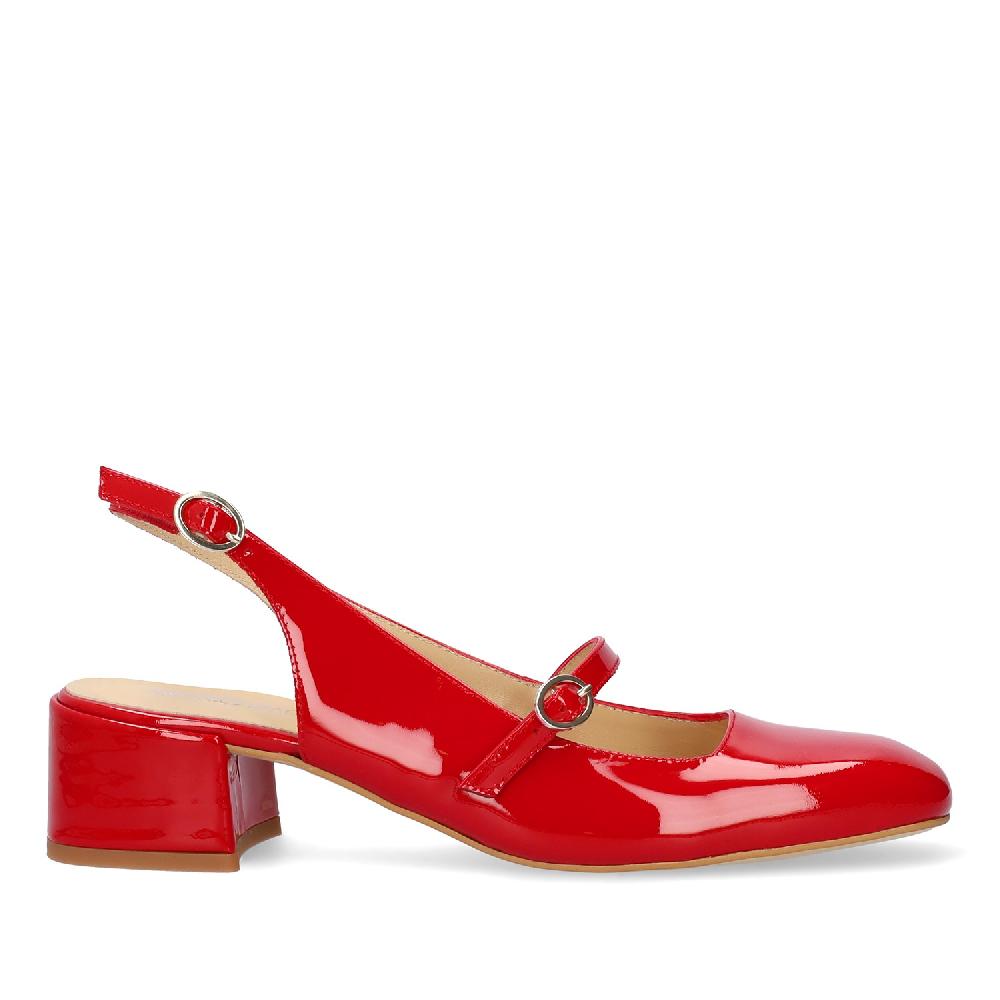 Andres machado Salón de estilo Mary Jane charol con tacón en piel rojo Mejor oferta
