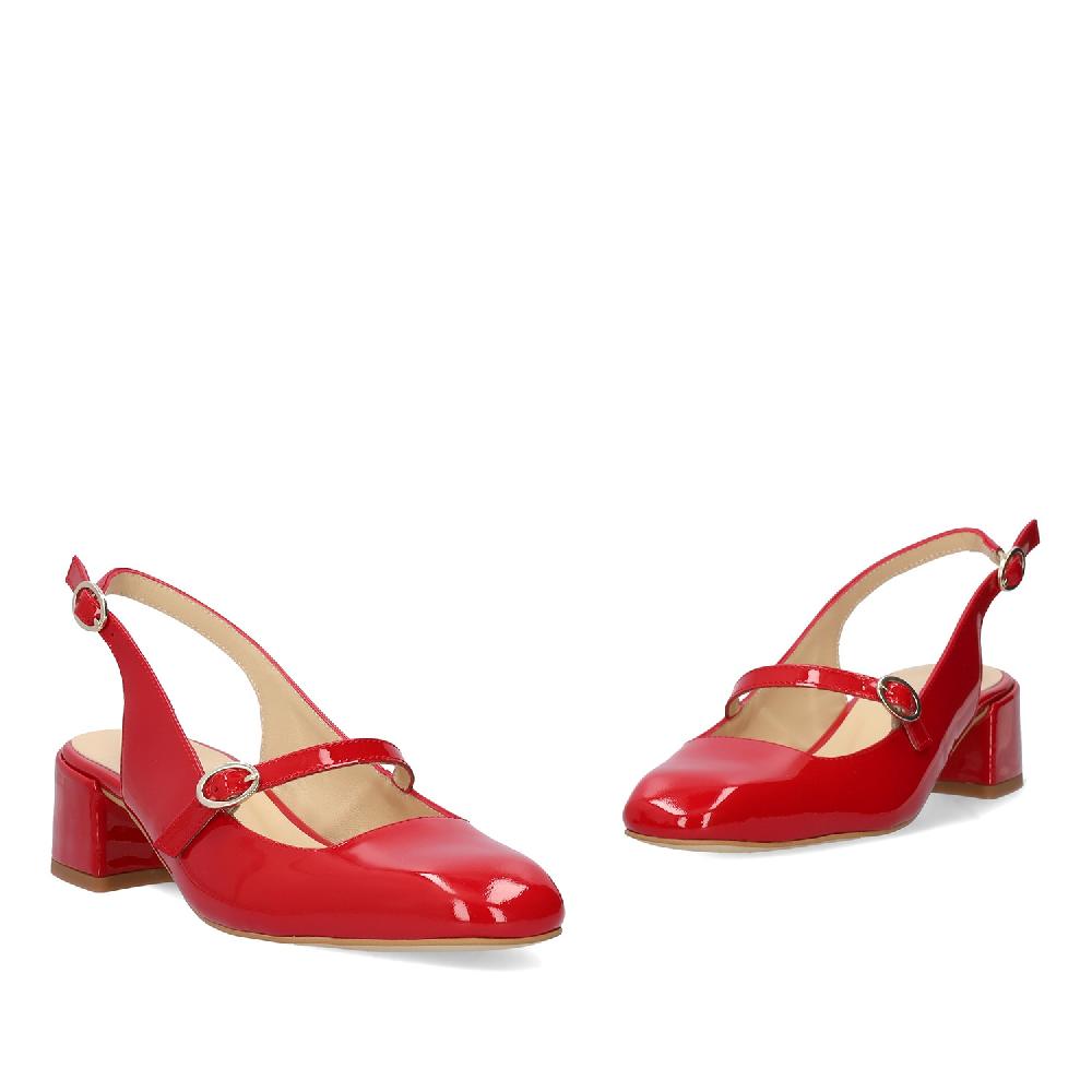 Andres machado Salón de estilo Mary Jane charol con tacón en piel rojo Mejor oferta