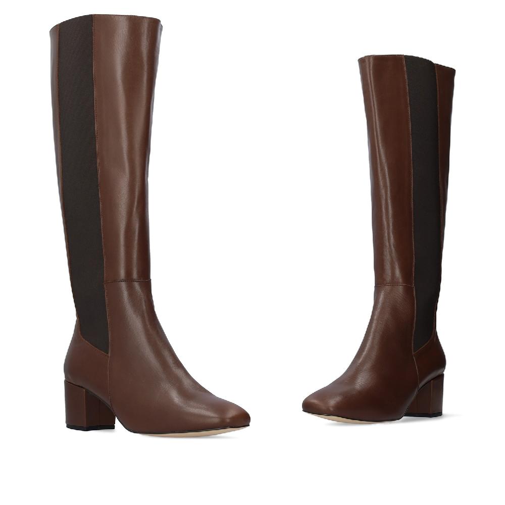 Andres machado Bota alta en piel de color Chocolate Oferta especial de fábrica