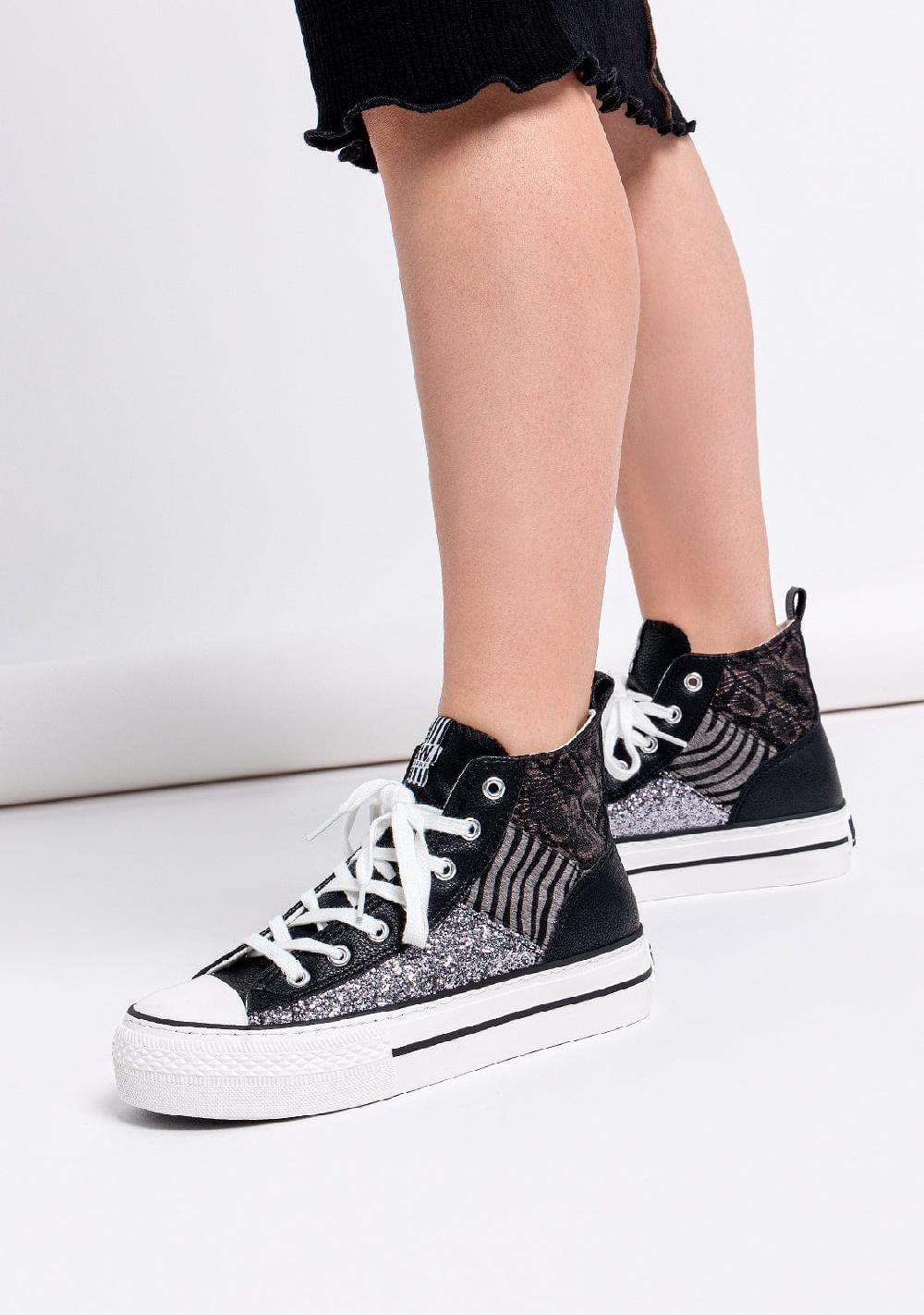 Break & walk Zapatillas Altas Plataforma Patchwork Negro Estampado En oferta