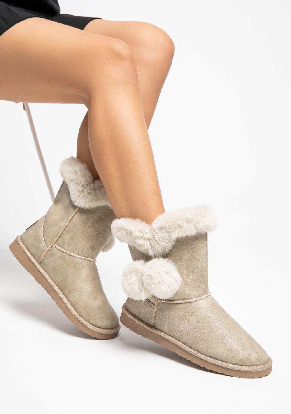 Break & walk Botas Australianas Pompón Pelo Napa Beige Envío gratis