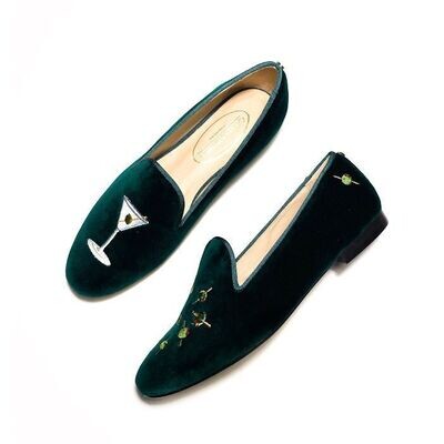 Calita Shoes ​LOAFERS DARK GREEN 12TX VELVET MARTINI AND OLIVES. (MINI OLIVE LEFT HEEL) 2025