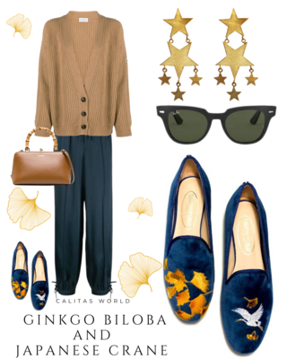 Calita Shoes ​LOAFERS MARINE 01TX VELVET GINKGO BILOBA AND JAPANESE CRANE Tienda