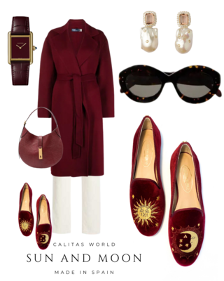 Calita Shoes LOAFERS BURGUNDY VELVET R48 ​SUN AND BAROQUE MOON Liquidación